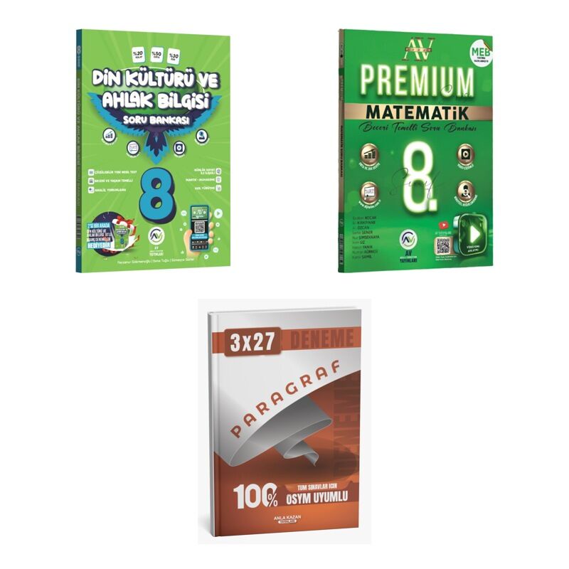 2027 Av 8. Sınıf Din Kültürü ve Ahlak Bilgisi + Matematik Premium Beceri Temelli Soru + Ankapade 3'lü Set