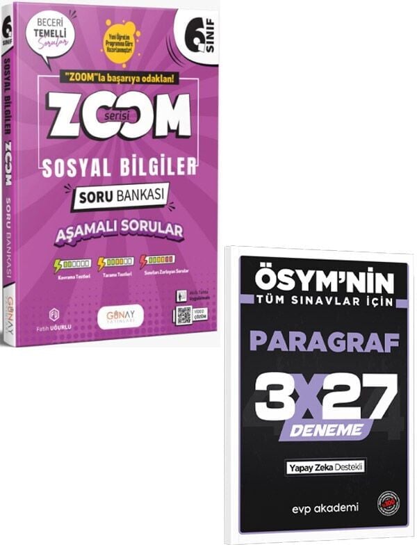 Günay 2027 6. Sınıf Sosyal Bilgiler Zoom Serisi Soru Bankası+EVP Akademi 3x27 Paragraf Deneme