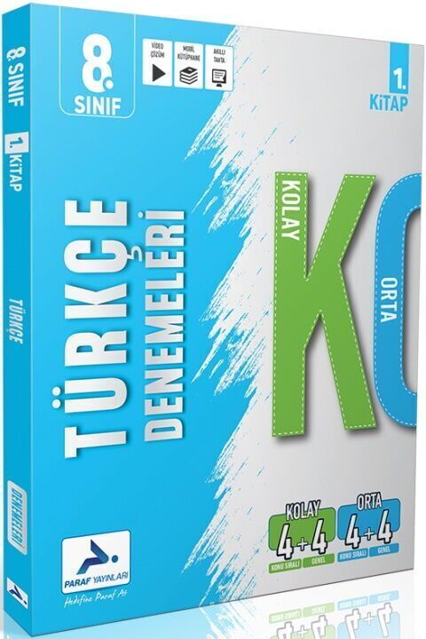 Paraf 8. Sınıf LGS Türkçe Kolay ve Orta Denemeleri Çözümlü 1. Kitap Paraf Yayınları