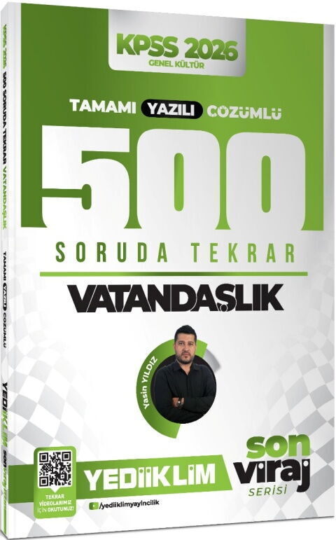 Yediiklim 2026 KPSS Vatandaşlık 500 Soruda Tekrar Son Viraj Serisi Çözümlü - Yasin Yıldız Yediiklim Yayınları