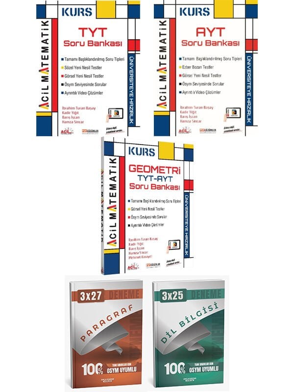 Acil + Anla Kazan 2026 TYT AYT Matematik Geometri Soru + Paragraf Dil Bilgisi Deneme 4 lü Set