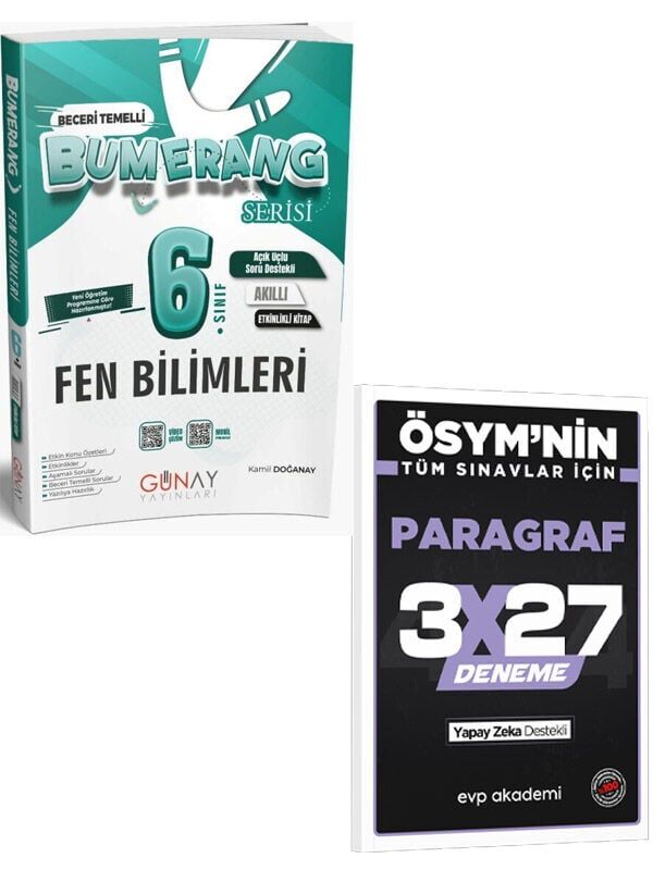 Günay 2027 6. Sınıf Fen Bilimleri Etkinlikli Bumerang Serisi+EVP Akademi 3x27 Paragraf Deneme