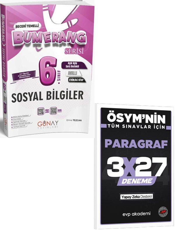 Günay 2027 6. Sınıf Sosyal Bilgiler Etkinlikli Bumerang Serisi+EVP Akademi 3x27 Paragraf Deneme