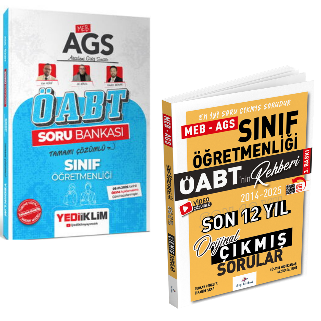 Yediiklim MEB AGS ÖABT Sınıf Öğretmenliği Soru Bankası & MEB AGS ÖABT Sınıf Öğretmenliği Son 12 Yıl Orijinal Çıkmış Sorular Dizgi Kitap Seti