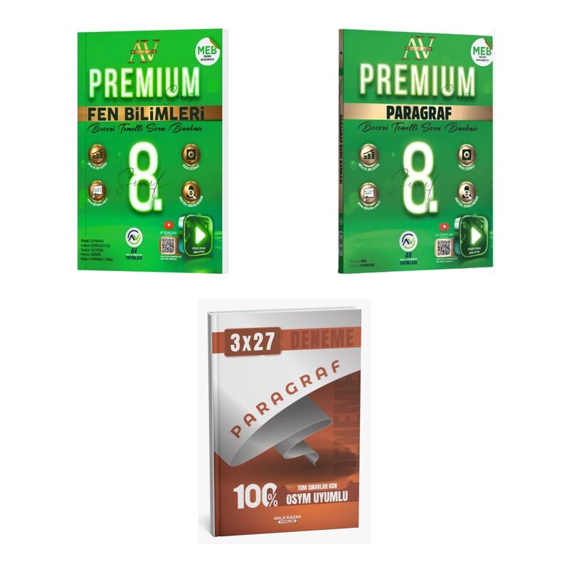 2027 Av 8. Sınıf Premium Beceri Temelli Fen Bilimleri + Paragraf Soru + anla kazan paragraf deneme 3'lü Set