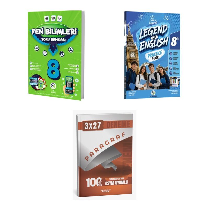 2027 Av 8. Sınıf Fen Bilimleri + İngilizce Legend Of English Practice Book Soru + Ankapade 3'lü Set