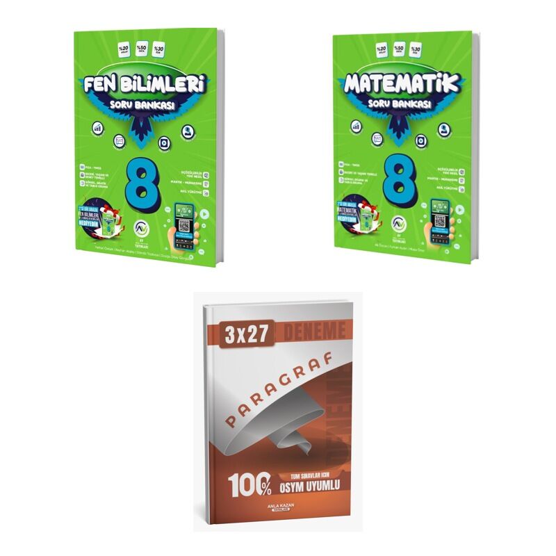 2027 Av 8. Sınıf Fen Bilimleri + Matematik Soru + anla kazan paragraf deneme 3'lü Set