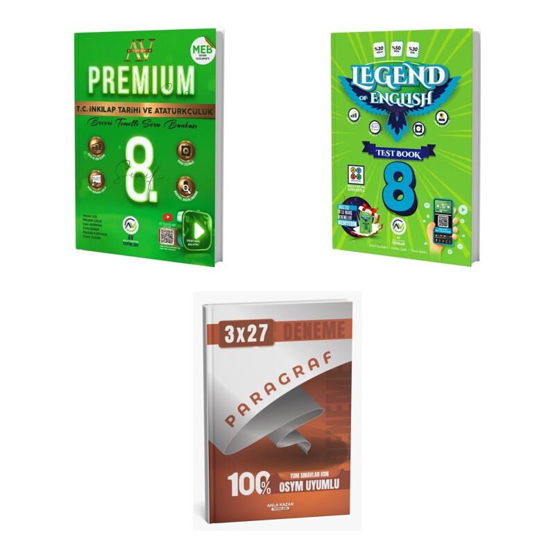 2027 8. Sınıf/LGS Av İnkılap Tarihi ve Atatürkçülük Premium Beceri Temelli Soru + Legend Of English Test Book 3'lü Set
