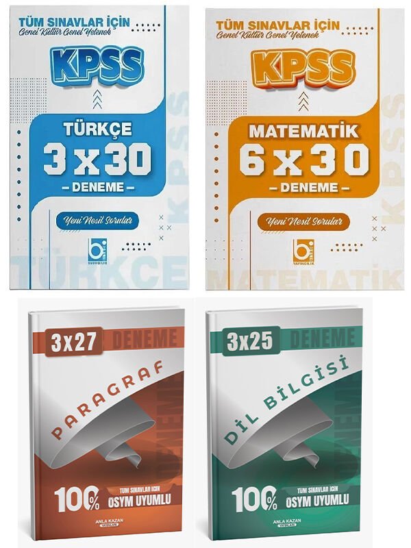 Bigelio + Anla Kazan KPSS Türkçe + Matematik + Paragraf + Dil Bilgisi Deneme 4 lü Set
