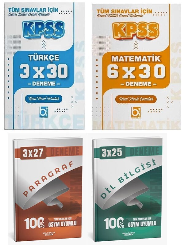 Bigelio + Anla Kazan KPSS Türkçe + Matematik + Paragraf + Dil Bilgisi Deneme 4 lü Set