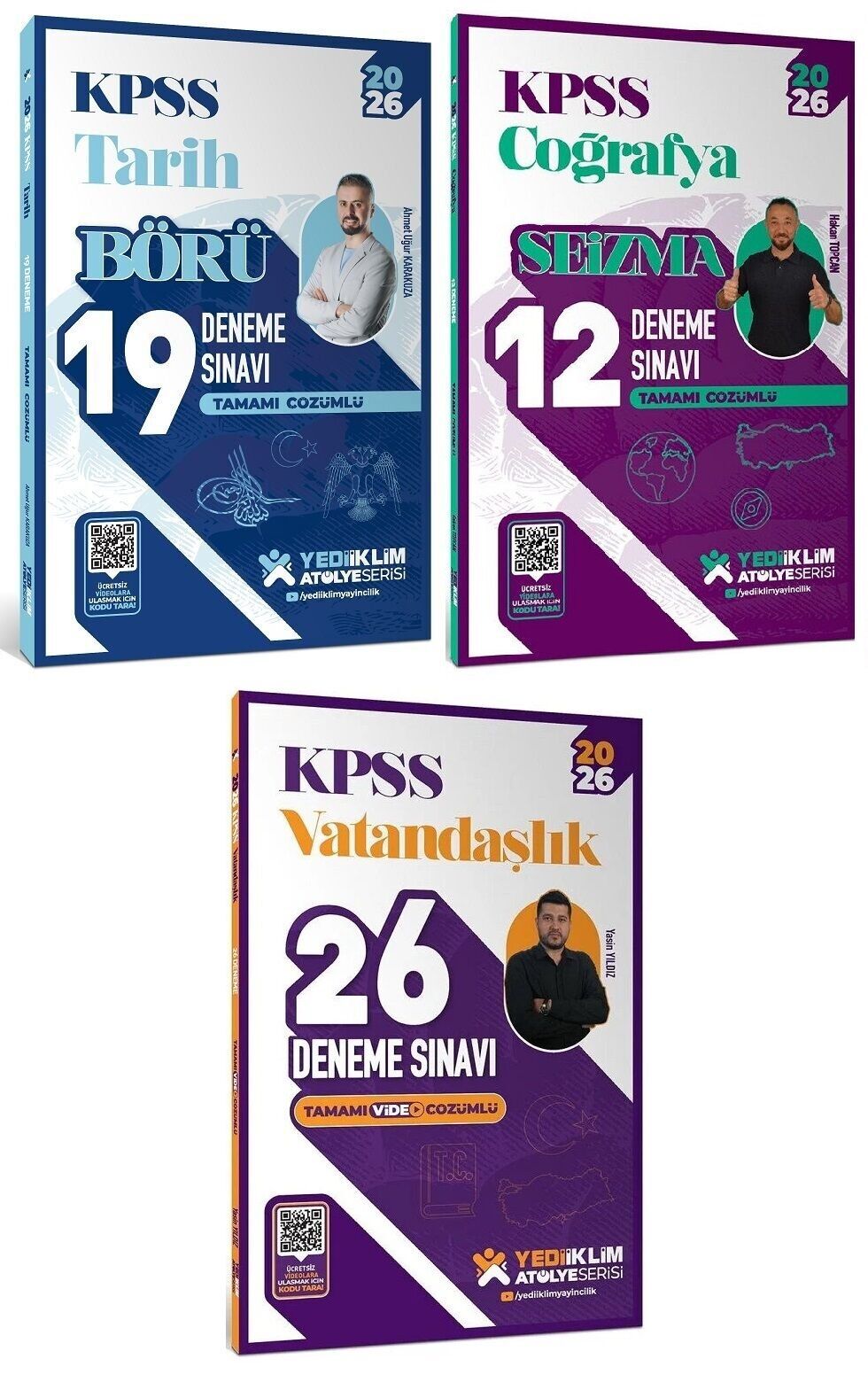 Yediiklim 2026 KPSS Tarih + Coğrafya + Vatandaşlık 57 Deneme Atölye Serisi 3 lü Set Yediiklim Yayınları
