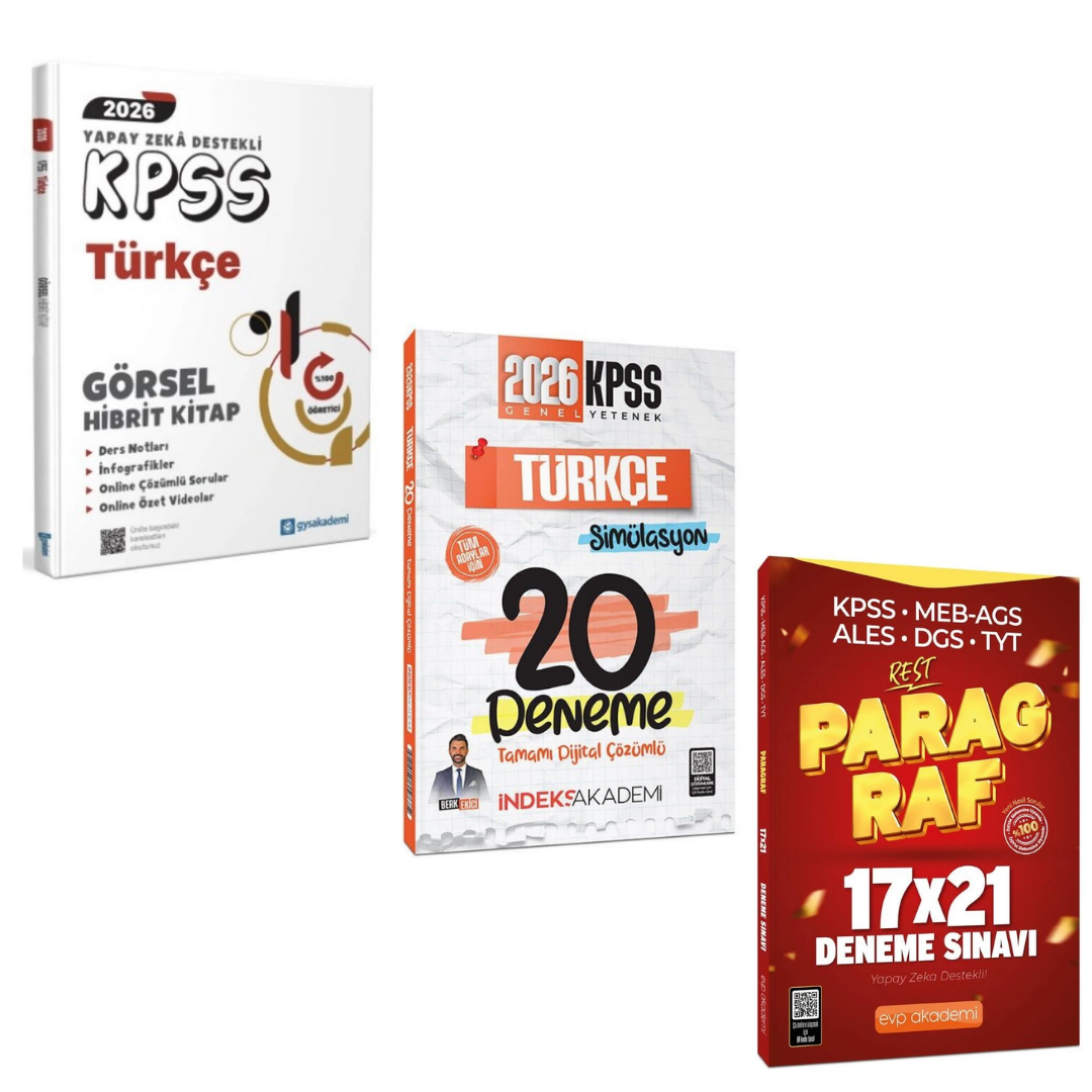 GYS Akademi 2026 Kpss Türkçe Yapay Zeka Destekli Görsel Hibrit Kitap & İndeks KPSS Türkçe Simülasyon 20 Deneme & Paragraf Deneme Seti