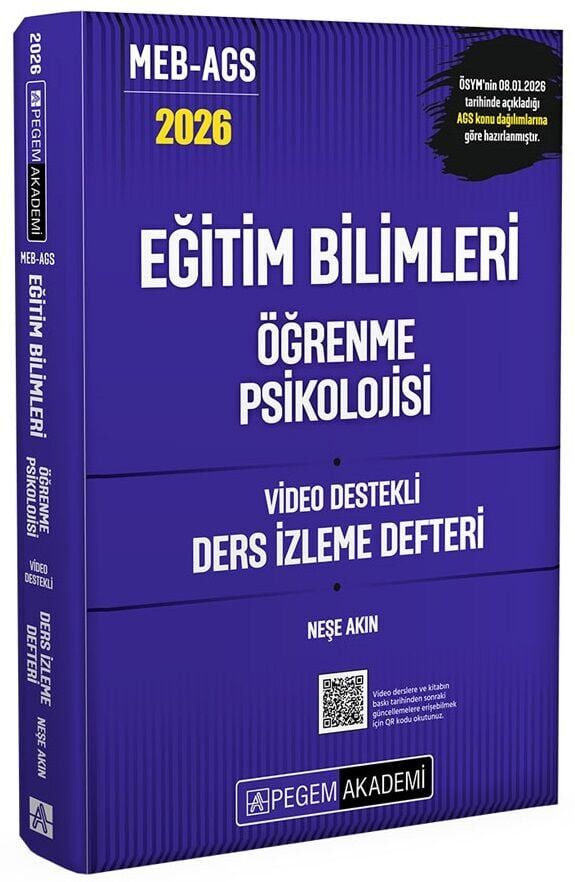 YENİ AGS - Pegem 2026 MEB-AGS Eğitim Bilimleri Öğrenme Psikolojisi Ders İzleme Defteri Pegem Akademi Yayınları