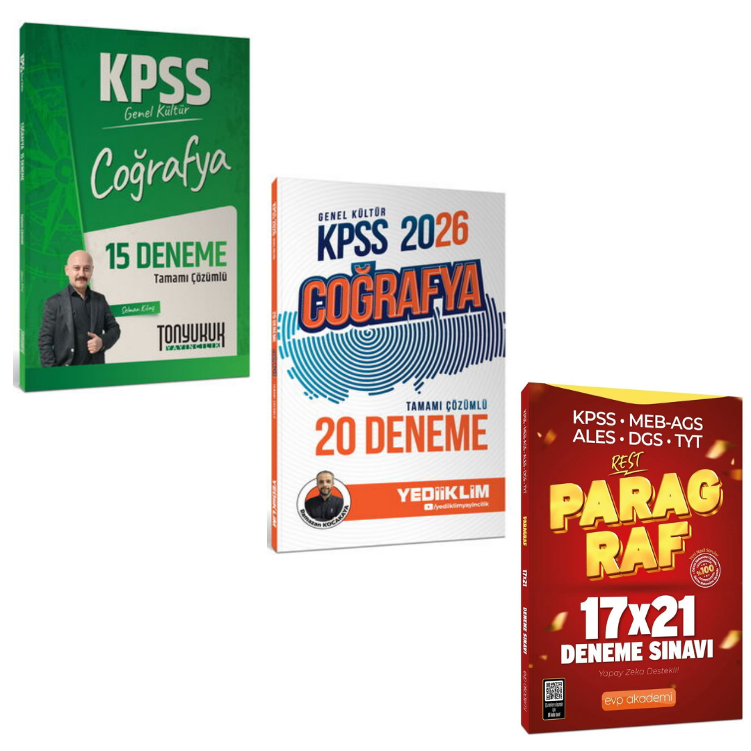 Tonyukuk 2026 Kpss Coğrafya 15 Deneme & Yediiklim Kpss Coğrafya 20 Deneme & Paragraf Deneme Seti
