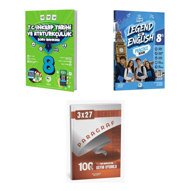 2027 Av 8. Sınıf İnkılap Tarihi ve Atatürkçülük + İngilizce Legend Of English Practice Book Soru 3'lü Set