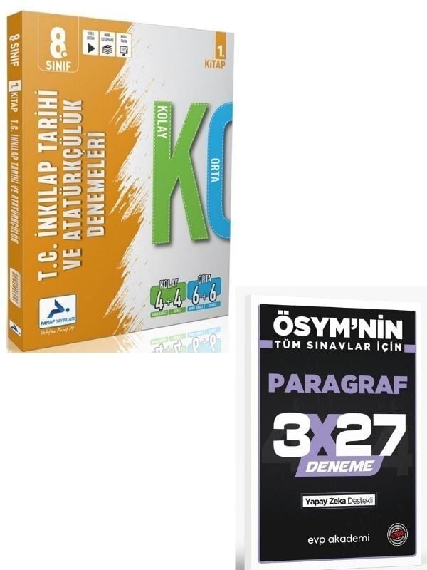 Paraf 2007 8. Sınıf İnkılap Tarihi ve Atatürkçülük Kolay Orta Branş Deneme+ EVP Akademi Paragraf