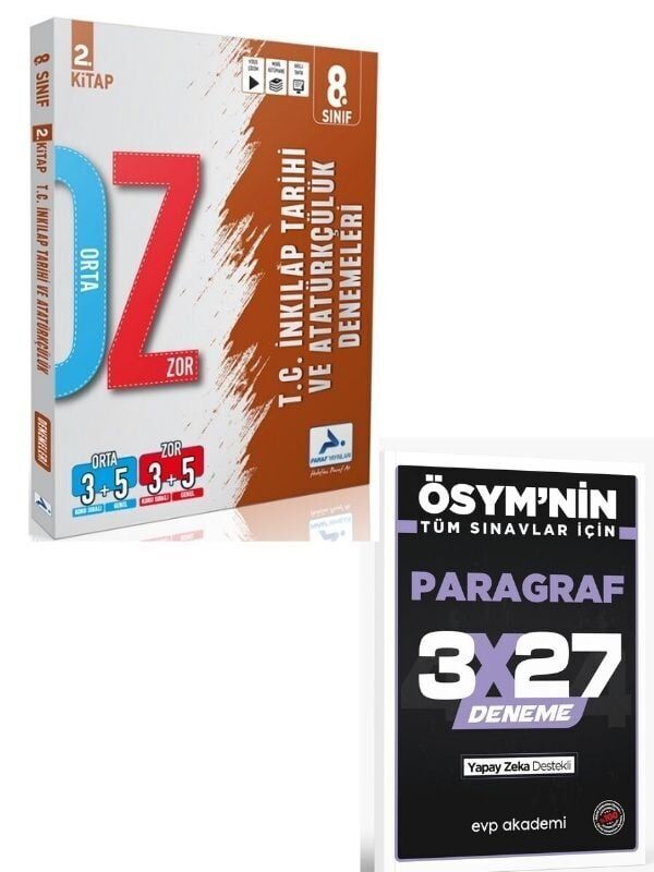 Paraf 2027 8. Sınıf İnkılap Tarihi ve Atatürkçülük Orta Zor Branş Deneme + EVP Akademi Paragraf
