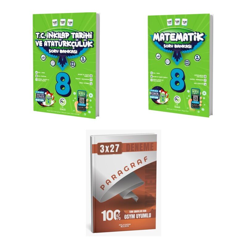 2027 Av 8. Sınıf İnkılap Tarihi ve Atatürkçülük + Matematik Soru + anla kazan paragraf deneme 3'lü Set