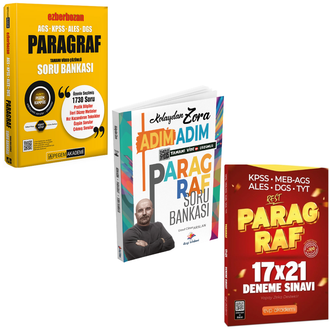 Pegem Ezberbozan Paragraf Soru Bankası & Kolaydan Zora Adım Adım Paragraf & Paragraf Deneme Seti