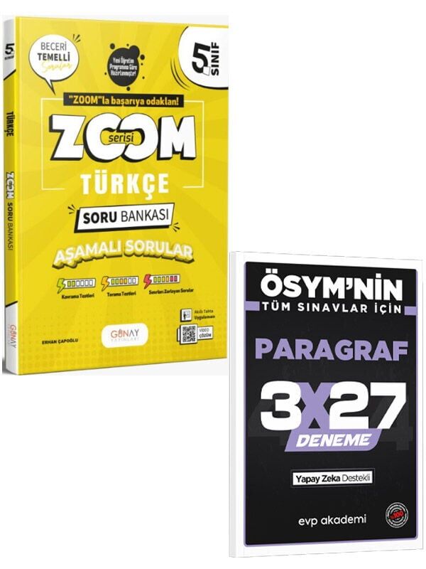 Günay 2027 5. Sınıf Türkçe Zoom Soru Bankası+EVP Akademi 3x27 Paragraf Deneme