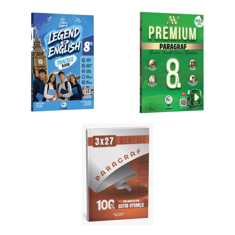 2027 Av 8. Sınıf İngilizce Legend Of English Practice Book + Paragraf Premium Beceri Temelli Soru 3'lü Set