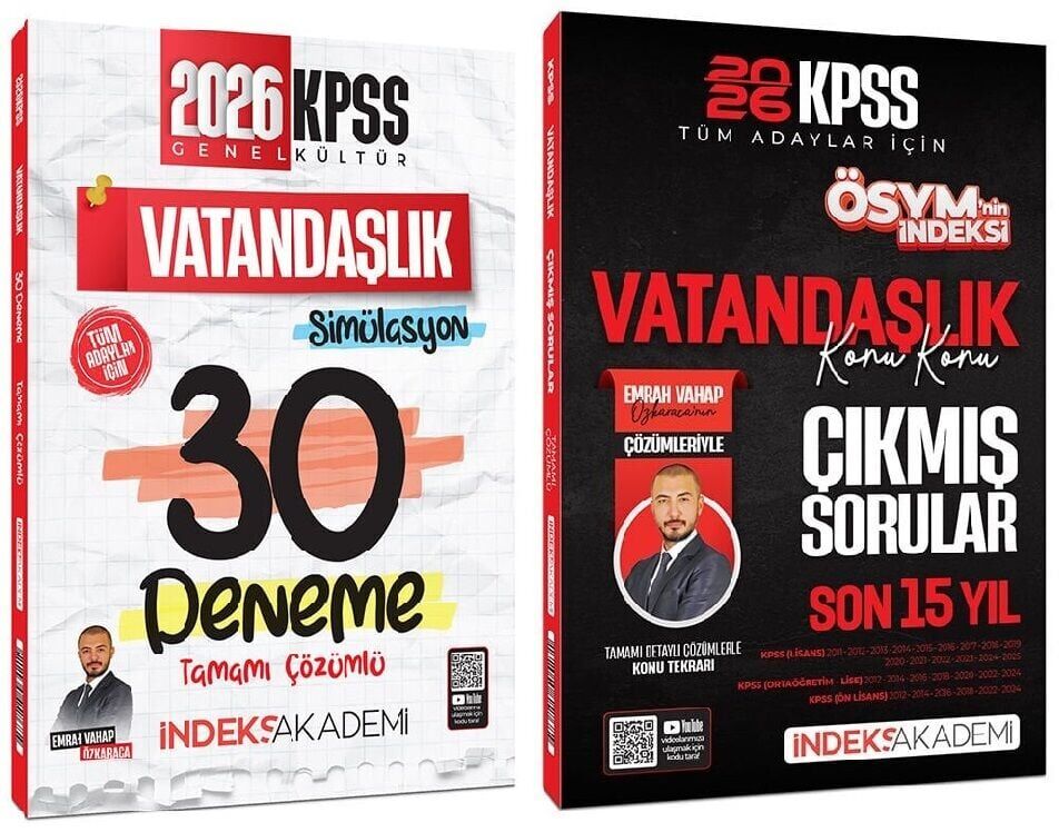 İndeks Akademi 2026 KPSS Vatandaşlık Simülasyon 30 Deneme + Çıkmış Sorular Son 15 Yıl 2 li Set - Emrah Vahap Özkaraca İndeks Akademi Yayıncılık