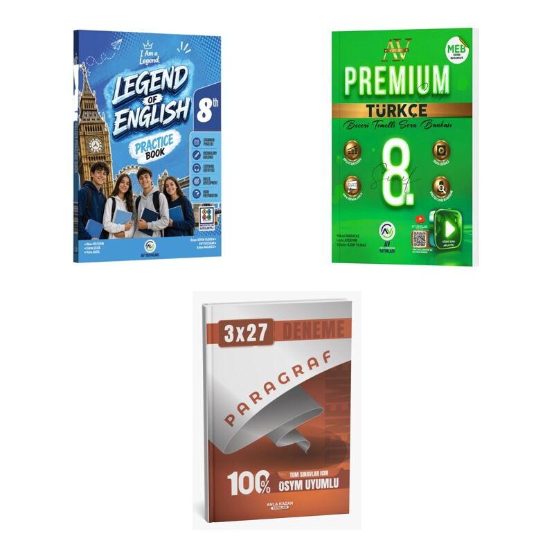 2027 Av 8. Sınıf İngilizce Legend Of English Practice Book + Türkçe Premium Beceri Temelli Soru + Ankapade 3'lü Set