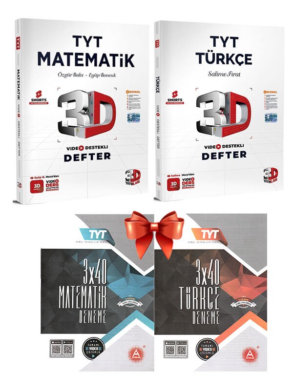A Yayınları 3x40 Türkçe Matematik Deneme ve 3D Türkçe Matematik Video Destekli Defter 4 lü Set