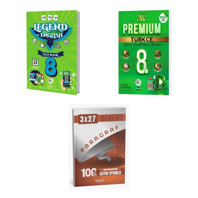 2027 Av 8. Sınıf İngilizce Legend Of English Test Book + Türkçe Premium Beceri Temelli Soru + Ankapade 3'lü Set