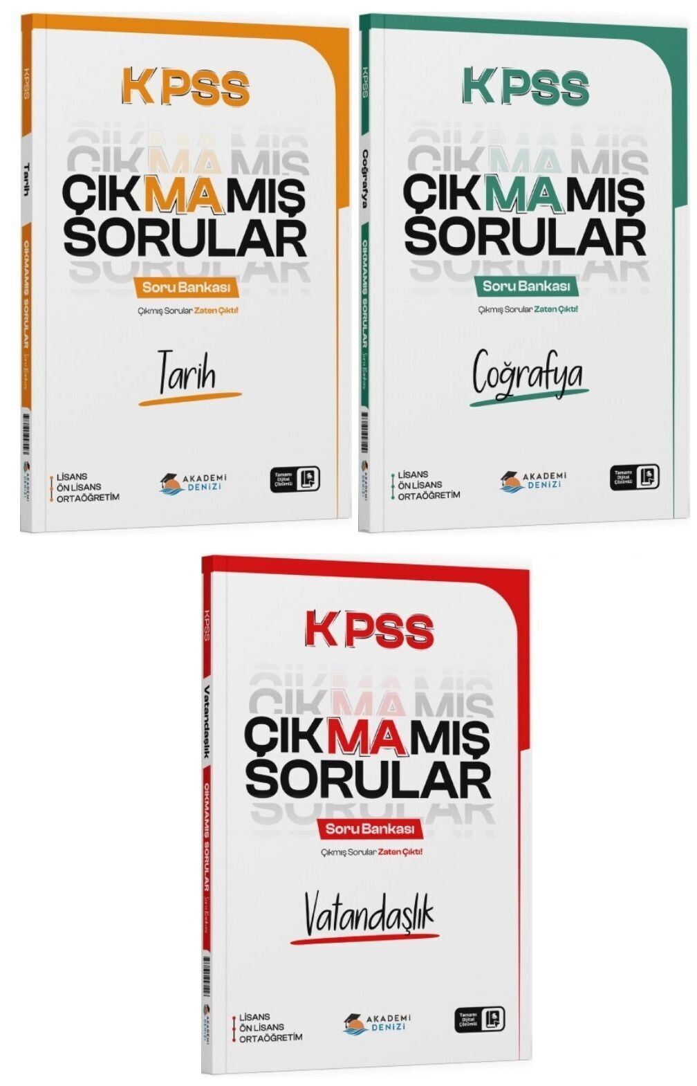 Akademi Denizi KPSS Tarih + Coğrafya + Vatandaşlık Çıkmamış Sorular Soru Bankası 3 lü Set Akademi Denizi