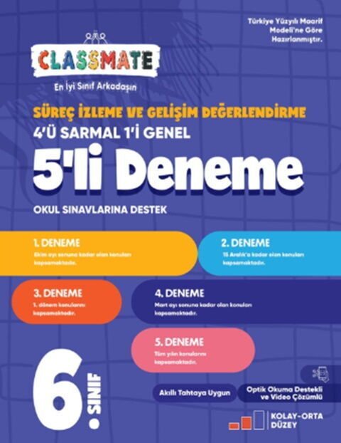 Okyanus Yayınları 6. Sınıf Classmate Süreç İzleme Ve Gelişim Değerlendirme 5 li Deneme