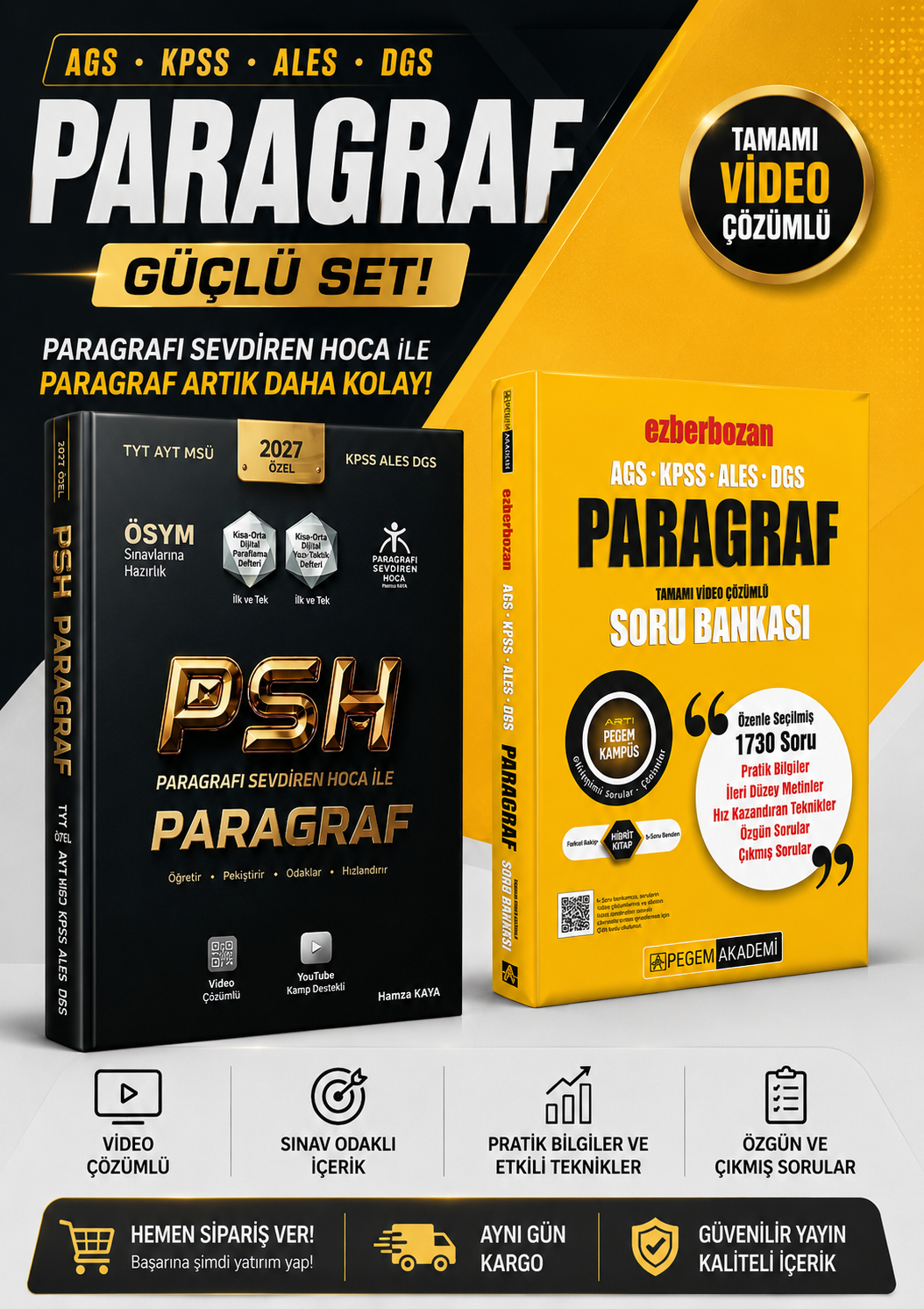 2027 Paragrafı Sevdiren Hoca Paragraf Soru Bankası & Pegem Ezberbozan Paragraf Soru Bankası Seti