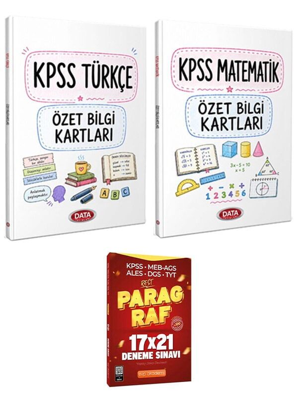 Data Yayınları KPSS Türkçe+Matematik Özet Bilgi Kartları+EVP Akademi TYT Paragraf REST 17 x 21 Deneme