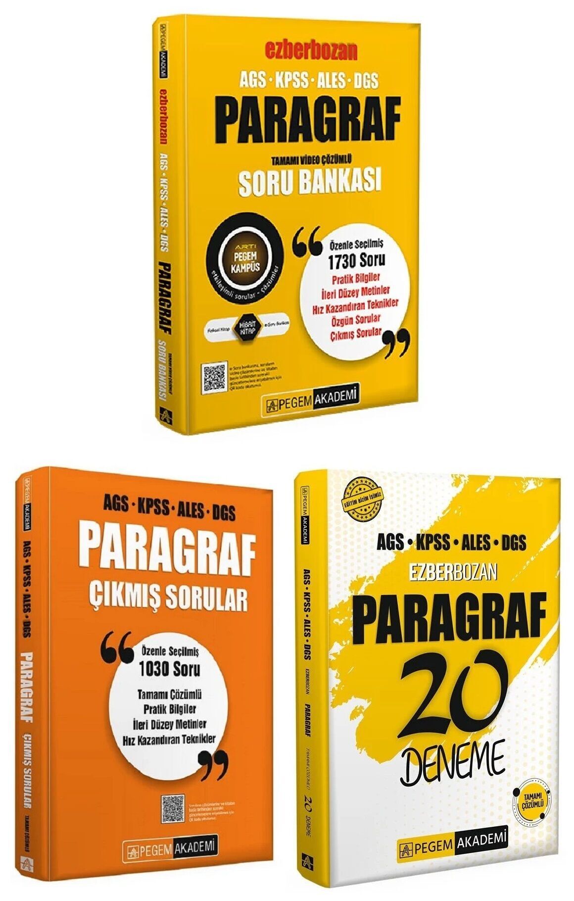 Pegem 2026 KPSS MEB-AGS ALES DGS Paragraf Ezberbozan Soru Bankası + Çıkmış Sorular + 20 Deneme 3 lü Set Pegem Akademi Yayınları
