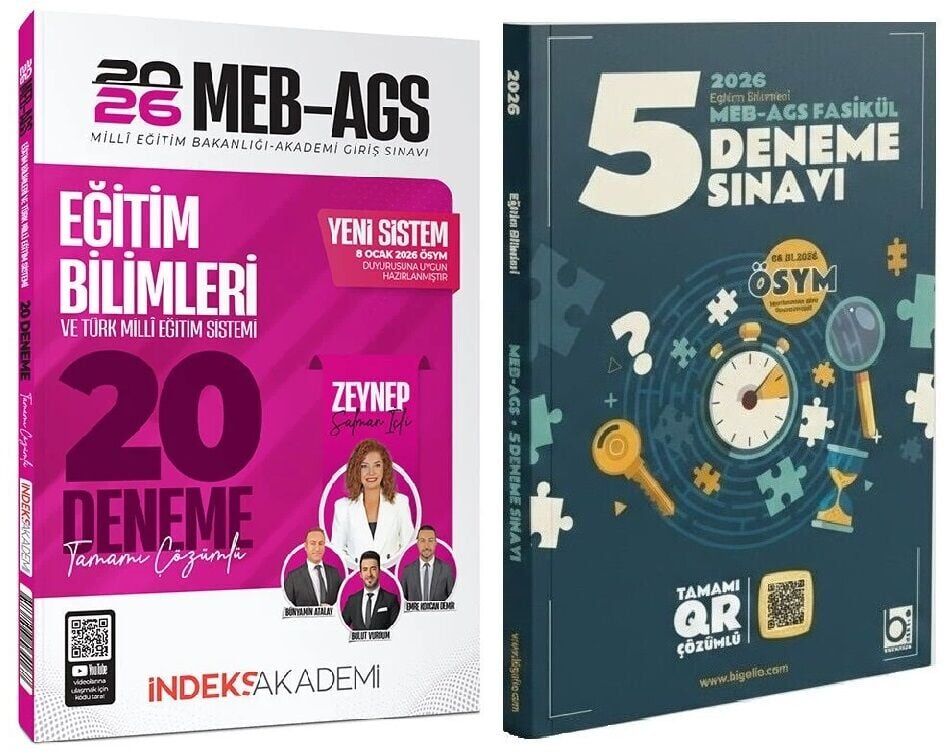YENİ AGS - İndeks + Bigelio 2026 MEB-AGS Eğitim Bilimleri 20 + 5 Deneme 2 li Set - Zeynep Salman İçli İndeks Akademi + Bigelio Yayıncılık
