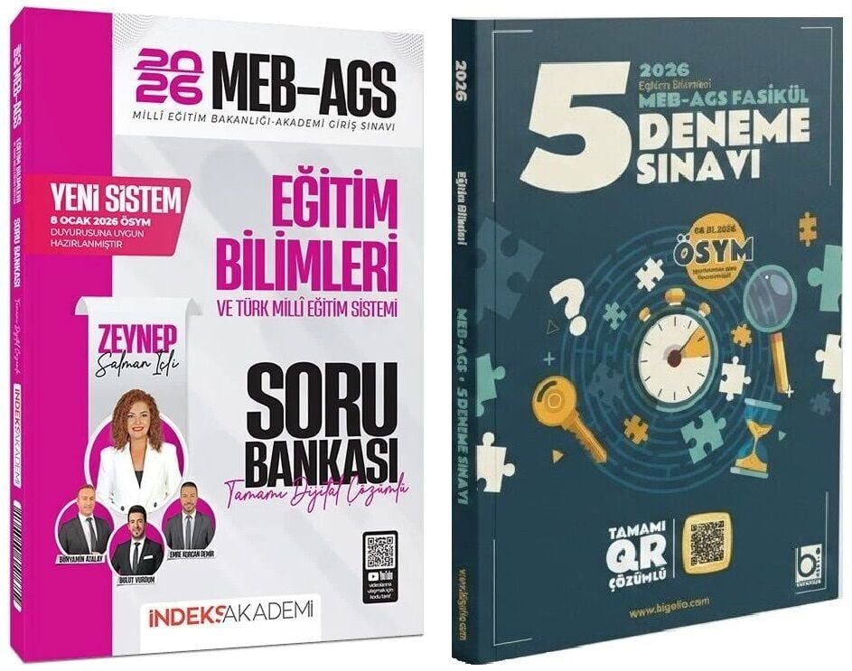 YENİ AGS - İndeks + Bigelio 2026 MEB-AGS Eğitim Bilimleri Soru Bankası + 5 Deneme 2 li Set - Zeynep Salman İçli İndeks Akademi + Bigelio Yayıncılık