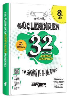 Ankara Yayıncılık 8. Sınıf Din Kültürü ve Ahlak Bilgisi Güçlendiren 32 Haftalık Kazanım Denemeleri