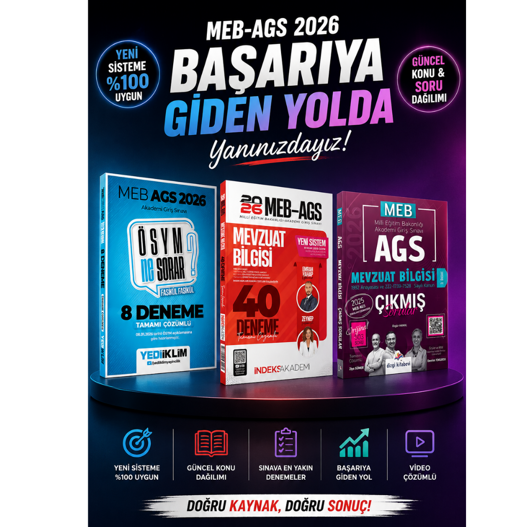 İndeks 2026 MEB-AGS Mevzuat Bilgisi 40 Deneme & Yediiklim AGS 8 Deneme & AGS Mevzuat Bilgisi Çıkmış Sorular Seti