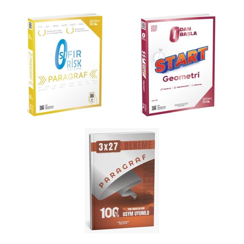 2027 TYT ÜçDörtBeş Paragraf Sıfır Risk + Sıfırdan Başla Start Geometri + anla kazan paragraf deneme 3'lü Set
