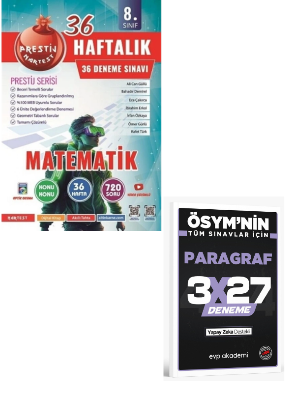 NARTEST 2027 8. SINIF HAFTALIK MATEMATİK DENEMELERİ+ EVP Akademi Paragraf