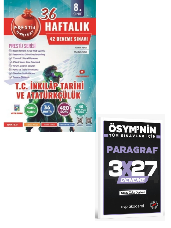 NARTEST 2027 8. SINIF HAFTALIK T.C. İNKILAP TARİHİ VE ATATÜRKÇÜLÜK DENEMELERİ+ EVP Akademi Paragraf