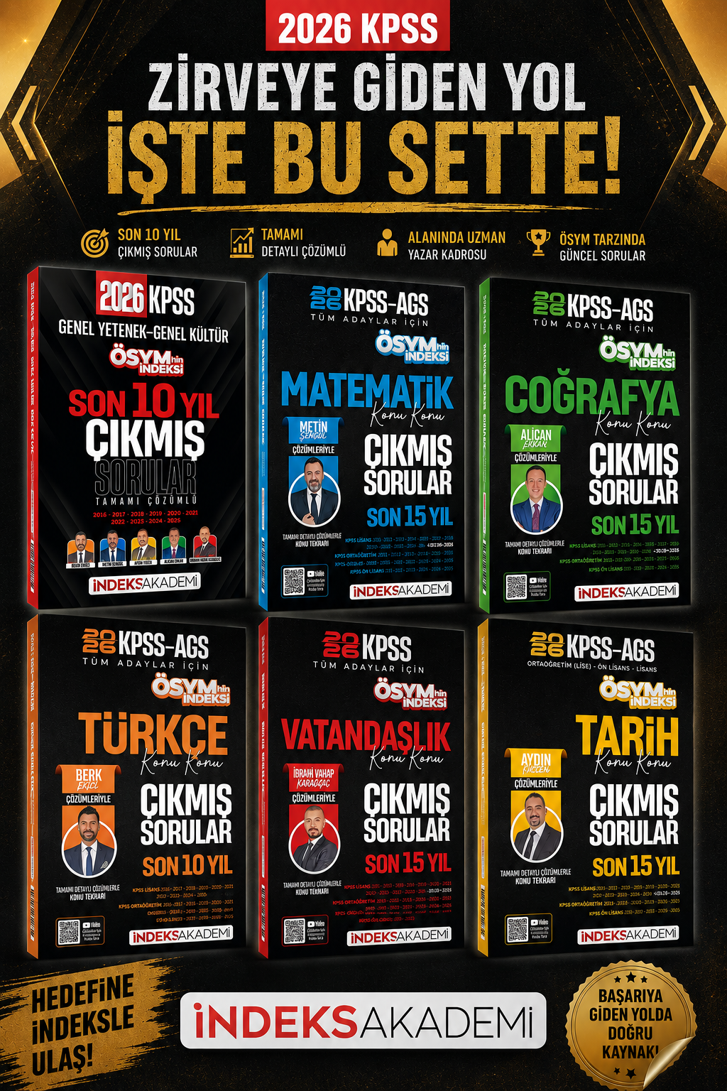 İndeks 2026 KPSS Tüm Dersler Çıkmış Sorular Türkçe, Tarih, Coğrafya, Vatandaşlık, Matematik Seti