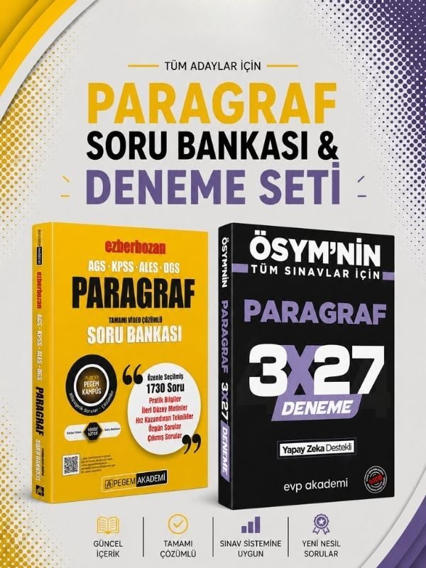 Pegem Akademi Ezberbozan Paragraf Soru Bankası & 3x27 Paragraf Deneme EVP Akademi Seti
