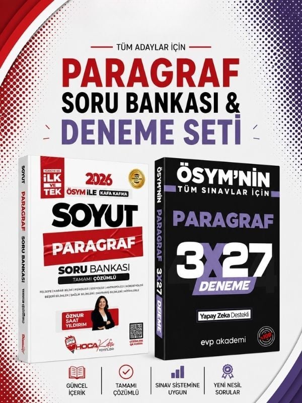 Hoca Kafası Soyut Paragraf Soru Bankası & 3x27 Paragraf Deneme EVP Akademi Seti
