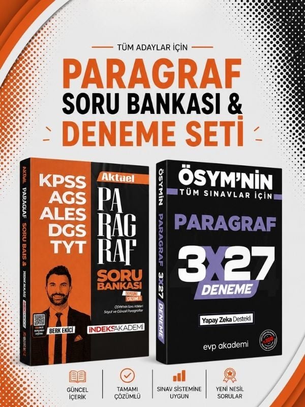 İndeks Akademi Aktüel Paragraf Soru Bankası & 3x27 Paragraf Deneme EVP Akademi Seti