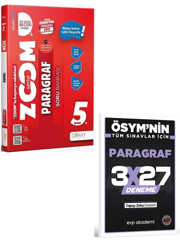 Günay 2027 5. Sınıf Paragraf ZOOM Soru Bankası+EVP Akademi 3x27 Paragraf Deneme
