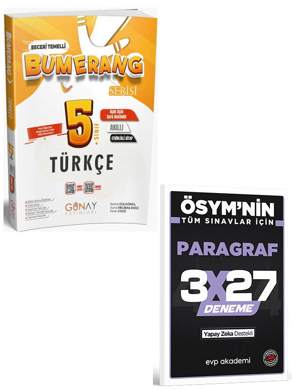 Günay 2027 5. Sınıf Türkçe Etkinlikli Bumerang Serisi+EVP Akademi 3x27 Paragraf Deneme