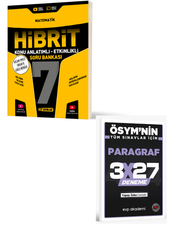 HIZ 2027 Güncel Müfredat 7. SINIF HİBRİT MATEMATİK SORU BANKASI +EVP Akademi Paragraf