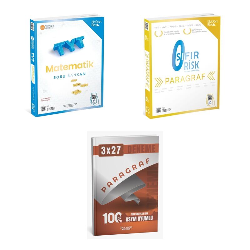 2027 TYT ÜçDörtBeş Matematik Soru + Paragraf Sıfır Risk + anla kazan paragraf deneme 3'lü Set