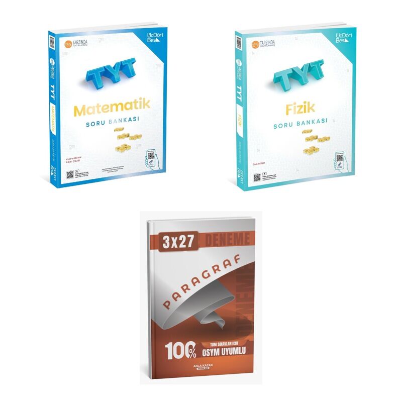 2027 ÜçDörtBeş TYT Matematik + Fizik Soru + anla kazan paragraf deneme 3'lü Set